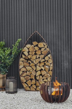 LEAF ARCH SCULPTURAL LOG STORAGE NATURAL RUST H125CM W71CM &pound;449.99