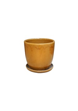 OUTDOOR MUSTARD GLAZE POT AND SAUCER H20CM D22CM &pound;24.99 (OMGPS22)