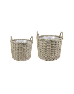 POLYRATTAN SET OF TWO LINED PLANTERS NATURAL &pound;79.98