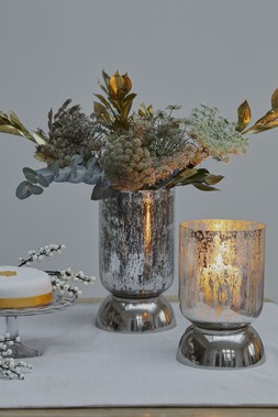 REGENCY METALLIC TIERED VASE SILVER H27.5CM D15CM £44.99, REGENCY METALLIC TIERED VASE SILVER H23.5CM D15CM