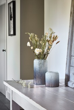 VERRE FROSTED RIBBED GLASS ATLANTIC BLUE TALL VASE H30CM W20CM £39.99