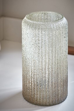 VERRE FROSTED RIBBED GLASS GOLD VASE H25.5CM W14.5CM