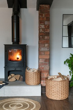 WOVEN ROUND RATTAN LOG BASKET WITH HANDLES £49.99