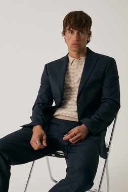 Regular Fit Cotton Blazer in Navy