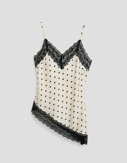 Satin Lace Trim Cami in Cream Polka Dot