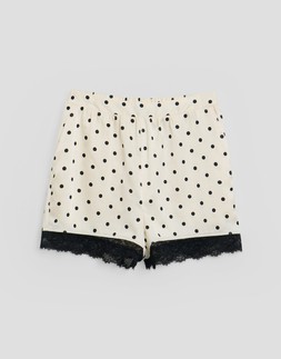 Satin Lace Trim Co-ord Shorts in Cream Polka Dot