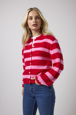 Red with Pink Stripe Cardigan