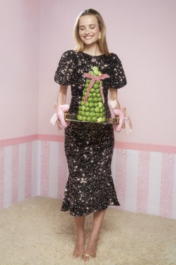 Bronze Sequin Tie Back Puff Sleeve Velvet Midi Dress £160