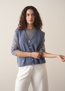 Cove Stripe Sweater - Navy £95, Flo Knitted Waistcoat - Denim £79