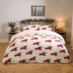 OHS Home For Christmas Fleece Duvet Set - Natural - Double £21