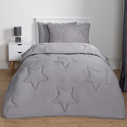 OHS Coverless Star Quilted 7.5 Tog Duvet Set - Grey- Single- £17