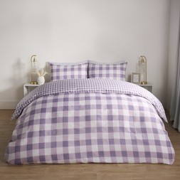 OHS Gingham Reversible Duvet Cover Set - Lilac - £11