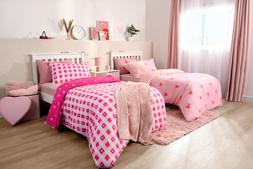 OHS Gingham Heart Print Reversible Duvet Set Twin Pack - Coral/Pink - single &pound;17