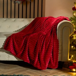 OHS Faux Fur Thick Ribbed Throw - Red
