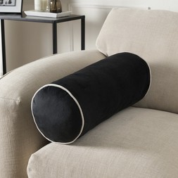 OHS Matte Velvet Bolster Cushion - Black/Cream - £12