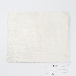 OHS Heated Cable Knit Throw - Cream- &pound;48
