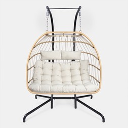 OHS Foldable Rattan Double Hanging Egg Chair - Natural - £260