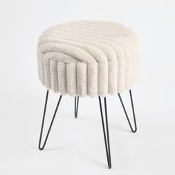 OHS Faux Fur Ribbed Storage Hairpin Stool-Cream- £26