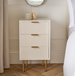 OHS Ribbed 3 Drawer Wood Bedside Table - Cream - £56