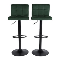 OHS Set of 2 Adjustable Velvet Bar Stools - Forest Green - £87