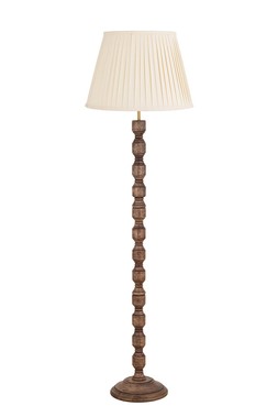 Wood floor lamp with neutral pleated shade