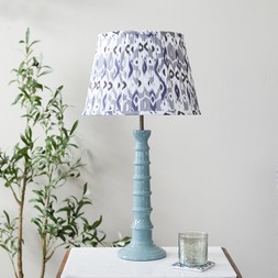 Blue Enamel table Lamp blue and grey pleated shade
