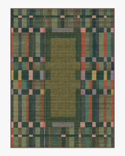 Ruggable - Jungalow Collection - Lad Olive - 275 x 365 cm - Flatwoven £799, Tufted £1,049 (Aerial)EMBARGOED UNTIL 2ND JULY 2026