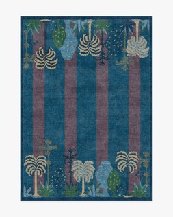 Ruggable - Jungalow Collection - Palmistry Pinstripe Blue - 150 x 215 cm - Flatwoven £349, Tufted £479 (Aerial)- EMBARGOED UNTIL 2ND JULY 2026