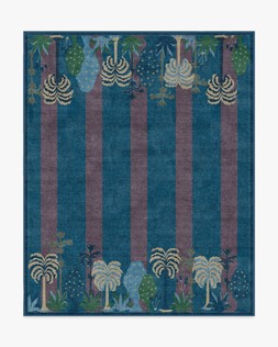 Ruggable - Jungalow Collection - Palmistry Pinstripe Blue - 245 x 305 cm - Flatwoven £599, Tufted £849 (Aerial)- EMBARGOED UNTIL 2ND JULY 2026