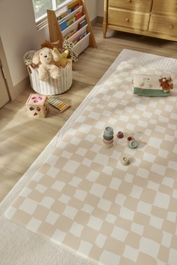 Ruggable Play Mat Mini-Me Check Soft Taupe £199 Living Room- under embargo until July 30th