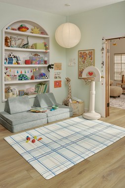 Ruggable Play Mat Storytime Plaid Denim Blue £199 Kids Room- under embargo until July 30th