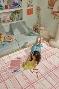 Ruggable Play Mat Storytime Plaid Rose Pink £199 Kids Room- under embargo until July 30th