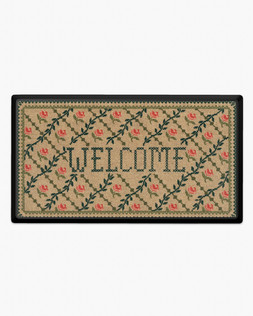 Welcome Trellis Green & Pink Doormat