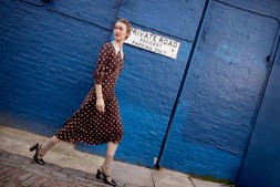 Paris Polka Dot Jersey Midi Dress Brown