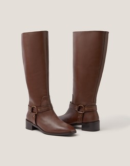Arlo Buckle Knee High Leather Boots Brown