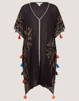 Pelia Embroidered Tassel Mini Kaftan Black