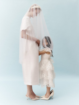 Rebecca Appliqué Floral Scallop Dress Ivory
