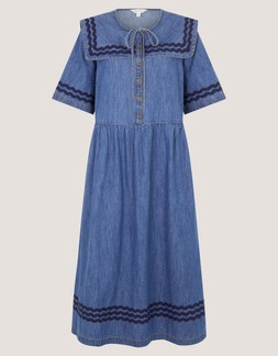 Shelby Square Collar Denim Midi Dress Blue