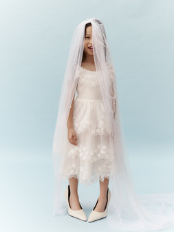 Rebecca Appliqué Floral Scallop Dress Ivory