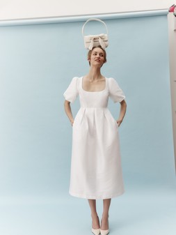 Sloane Short Sleeve Midi Wedding Dress Ivory