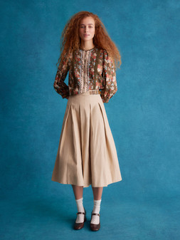 Poppy Buckle Pleated Midi Skirt Natural