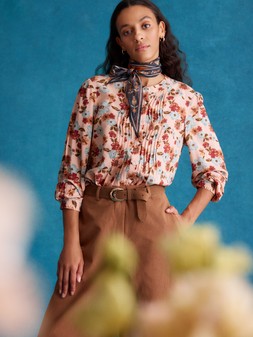 Olive Floral Print Blouse Ivory