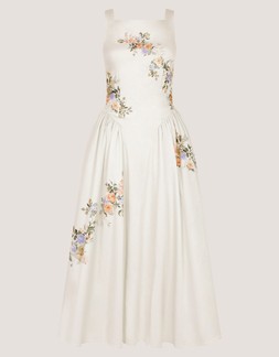 Cindy Floral Print Fit & Flare Midi Dress Ivory