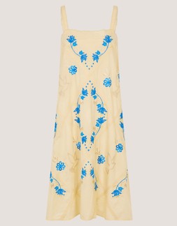 Sophie Embroidered Midi Cami Dress Yellow
