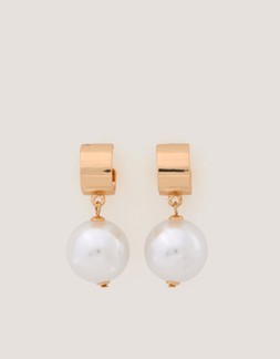 Chunky Pearl Drop Hoop Earrings