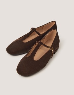 Jesi Velvet Mary Jane Ballet Flats Brown