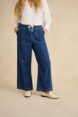 Heidi Drawstring Regular Wide Leg Jeans Blue