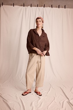 Marie Funnel Neck Linen Blend Jacket Brown