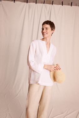 Alexis Knot Button Linen Top White