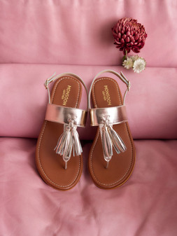 Cali Tassel Leather Sandals Gold